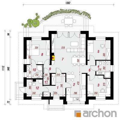  Maja akeebiates (W) 1. korruse plaan