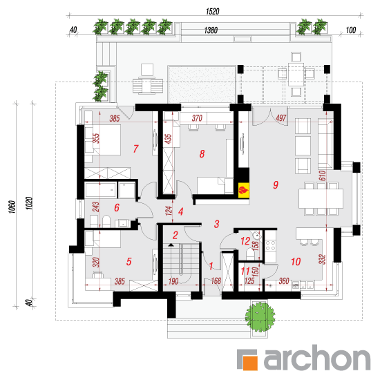  Maja punastes pihlakates (PN) 1. korruse plaan
