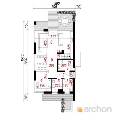 Maja õli-rõikapuudes 1. korruse plaan